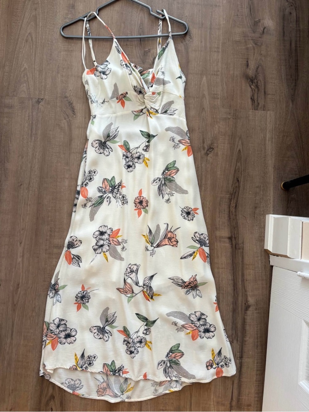 Pull&Bear Cream Floral Maxi Dress with Orange & Green Accents